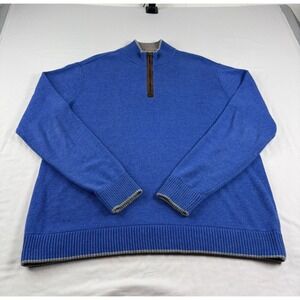Robert‎ Graham Sweater Mens 2XL Blue Flip Cuff 1/4 Zip Pullover Classic Fit